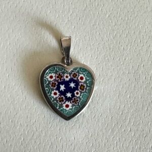 Millefiori Glass Heart Set in a Sterling Silver Frame Pendant